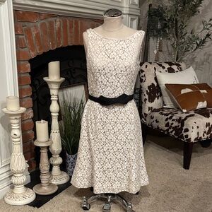 White House Black Market Lace Midi Dress with Black Accent